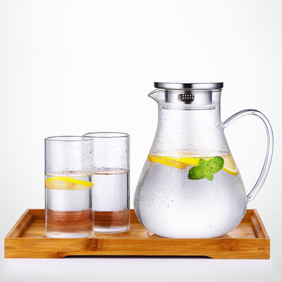Clear Tempered Glass Water Pitcher Iced Tea Carafe With Stainless Steel Lid supplier