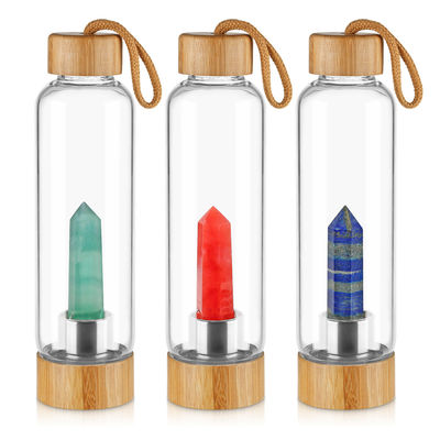 18oz 550ml Quartz Crystal Water Infuser Bottle with Bamboo Lid supplier