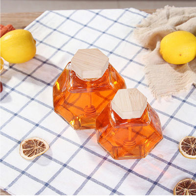 Wooden Dripper Heat Resistant Hexagon Glass Honey Jar supplier