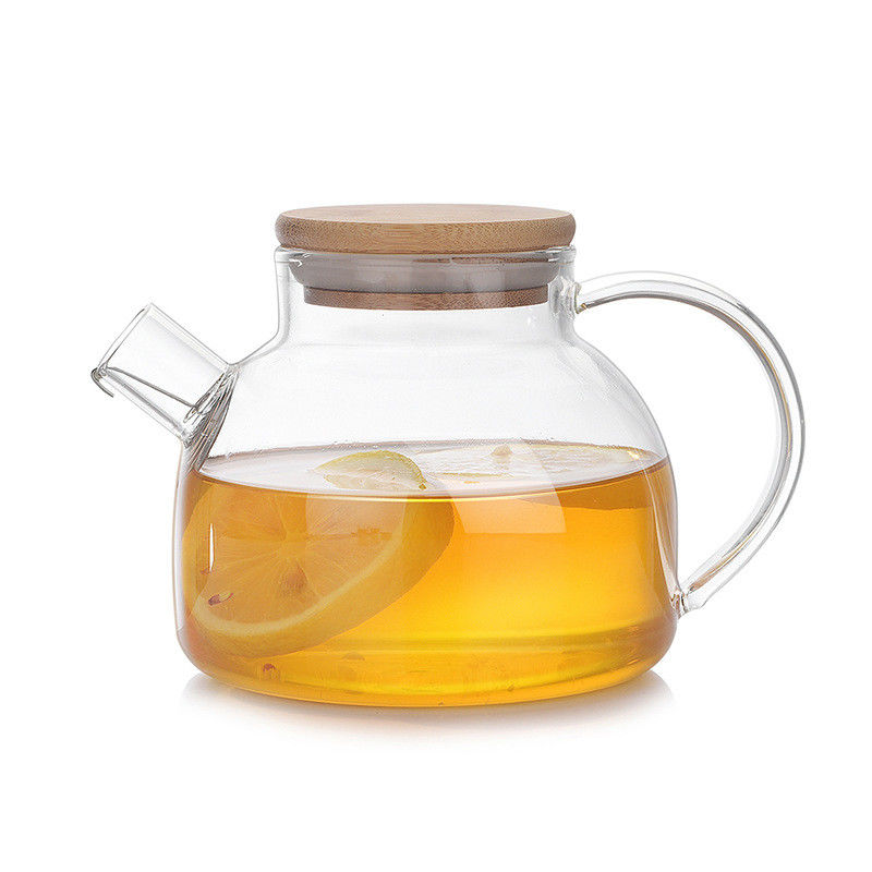 Large Spout 1000ml Clear Glass Teapot Safe Water Kettle With Bamboo Lid supplier