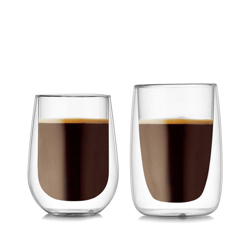 Insulated 180ml / 250ml Glass Cup , Heat Resistant Double Wall Coffee Cups supplier