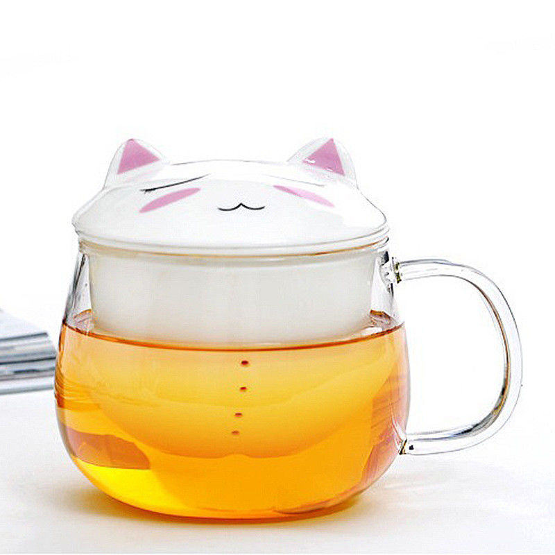 Fancy Cartoon Glass Tea Tumbler With Infuser , Pyrex Glass Tea Travel Mug supplier