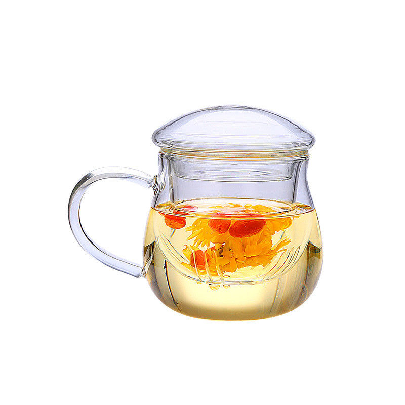 Three Piece Glass Tea Infuser Mug , Transparent Heat Resistant Glass Cup supplier