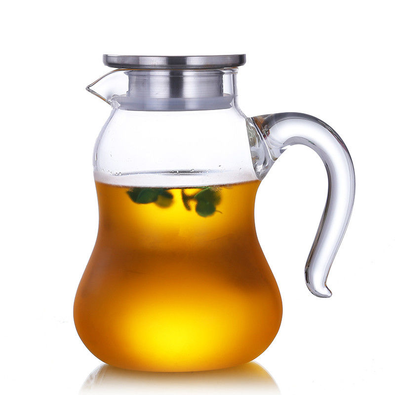 Pyrex Clear Glass Water Pitcher With SS Infuser Lid Gourd Shaped Heat Resistant supplier