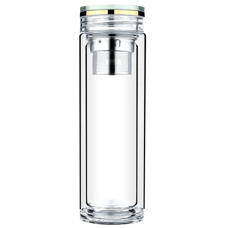 Double Wall Thick Glass Water Bottle With Crystal Lid BPA Free Eco Friendly supplier